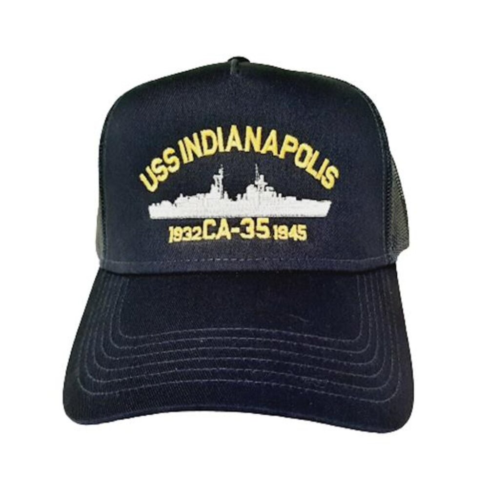USS Indianapolis CA-35 Baseball Cap Hat Mesh Snapback Blue Embroidered US Navy - Picture 2 of 4